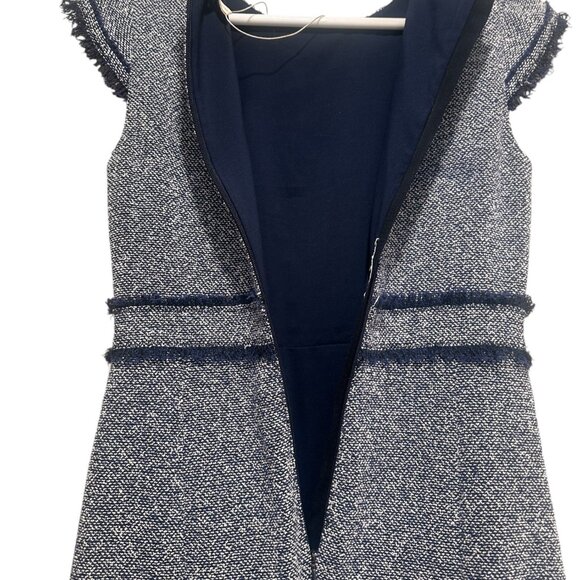 Rebecca Taylor Tweed Ruffle Dress Women 6 Blue Knee Length Preppy Office Classic - Picture 12 of 16